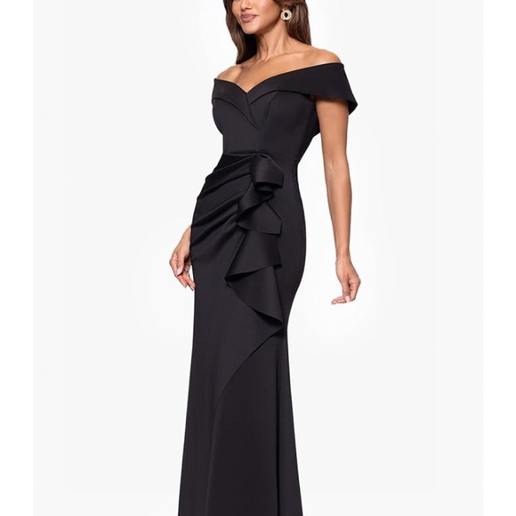Xscape Black Off-Shoulder Ruffled Gown - Picture 3 of 4